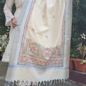 hand painted Madhubani khadi cotton dupatta