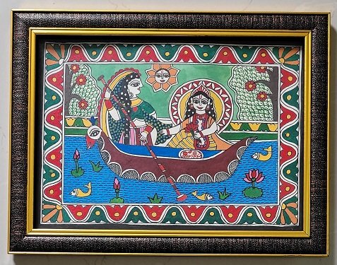 Explore the Beauty of Radha Krishna Yamuna Vihara Madhubani Paintings - Image 2