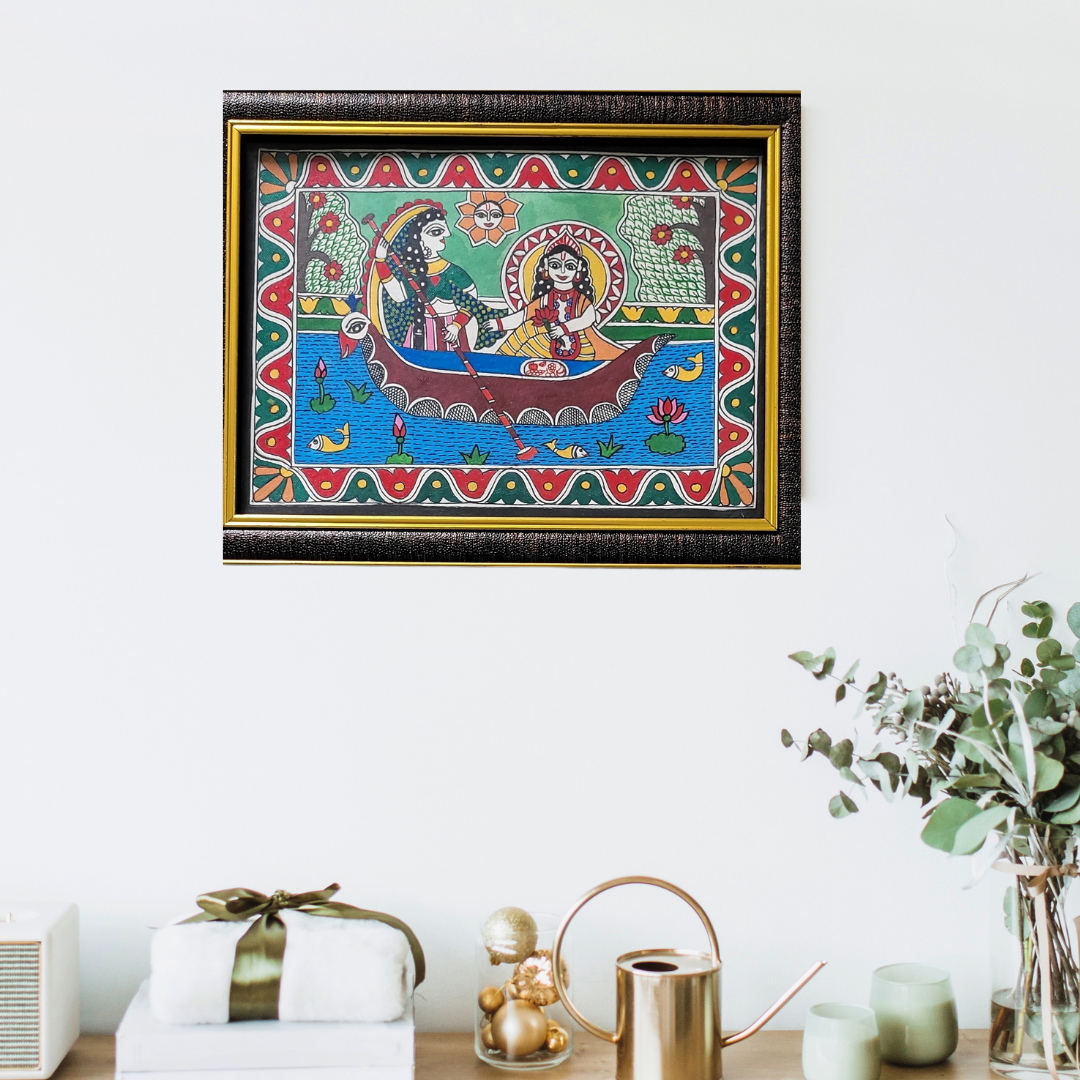 Explore the Beauty of Radha Krishna Yamuna Vihara Madhubani Paintings