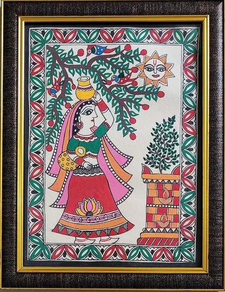 Exploring the Beauty of women worshiping holy plant Madhubani Paintings - Image 2