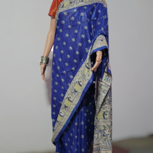 tussar gheecha silk digital printed madhubani saree