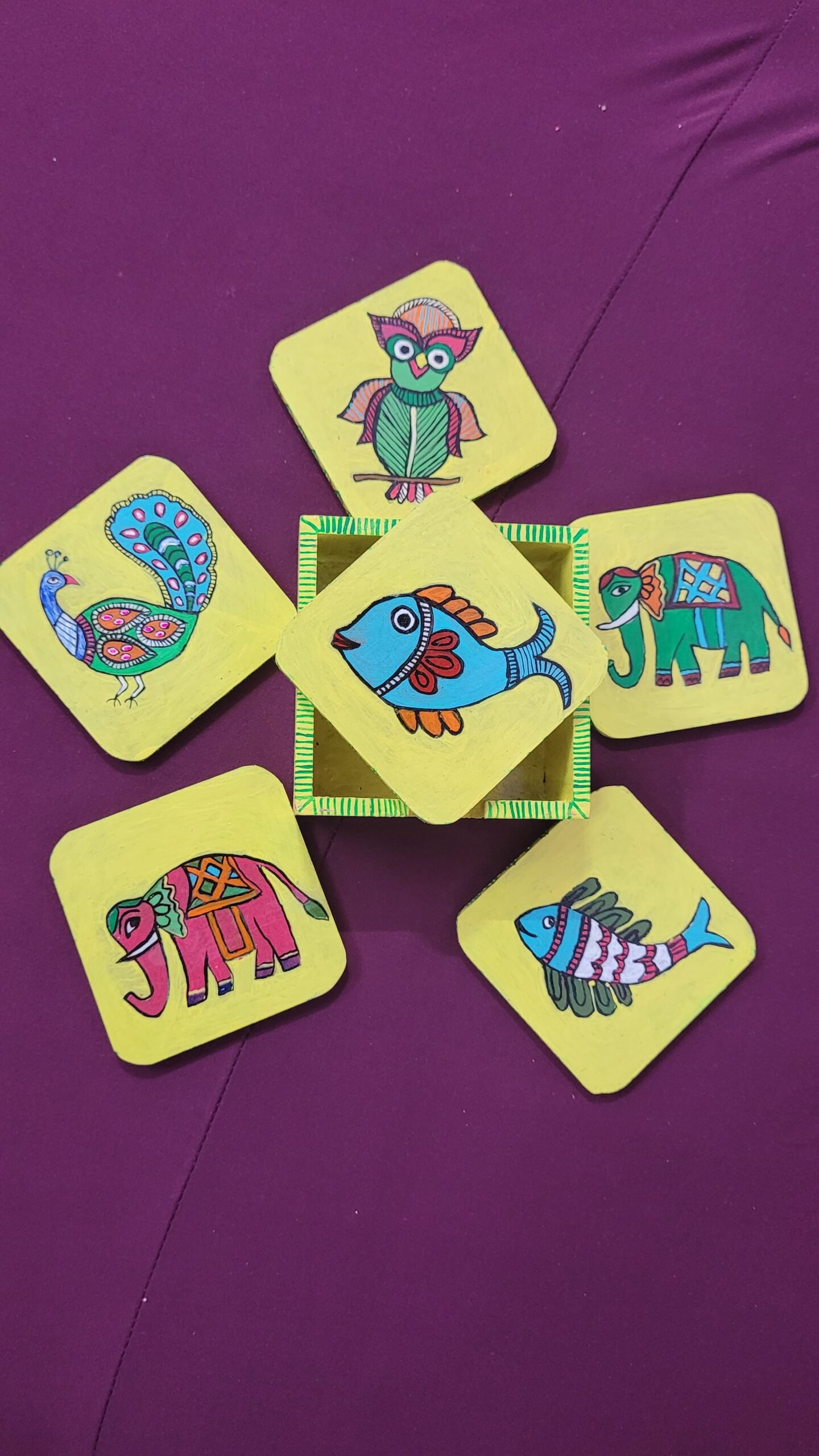 hand painted tea coaster with holder