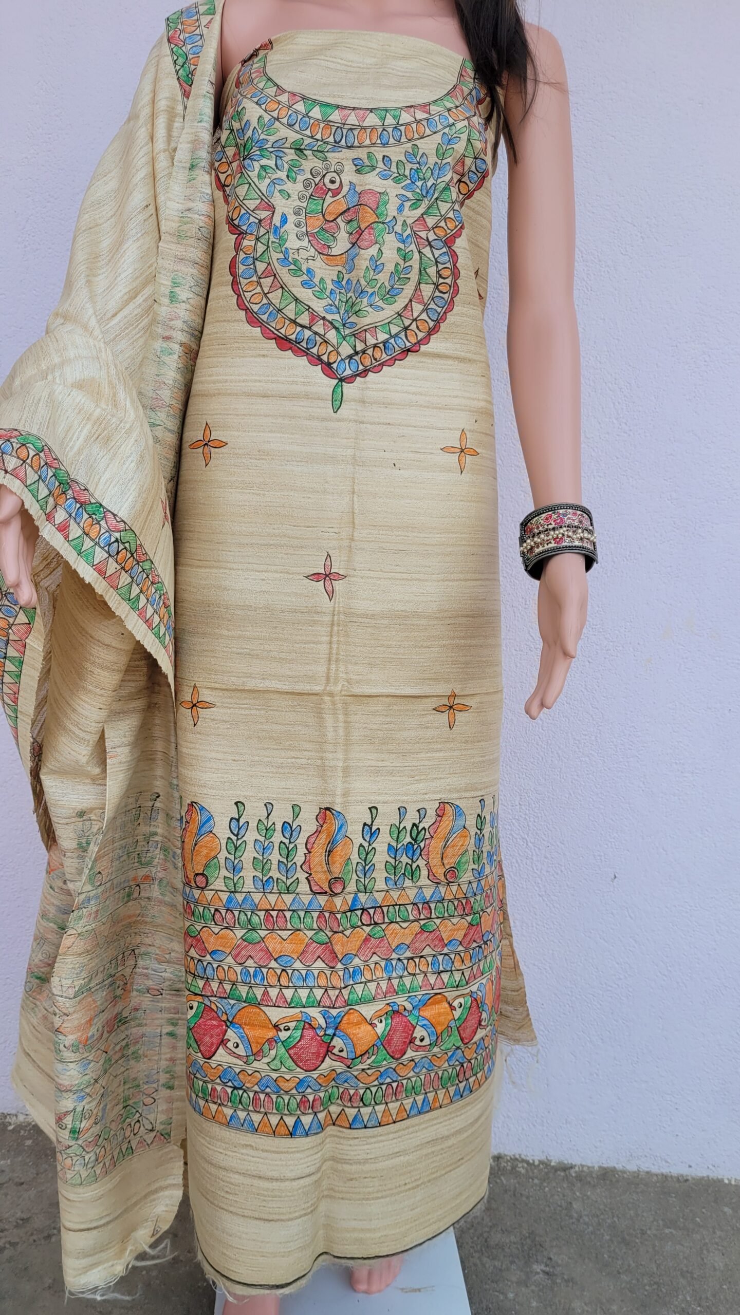 dancing fish gheecha silk kurta and dupatta set - Image 2