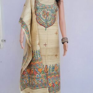 dancing fish gheecha silk kurta and dupatta set