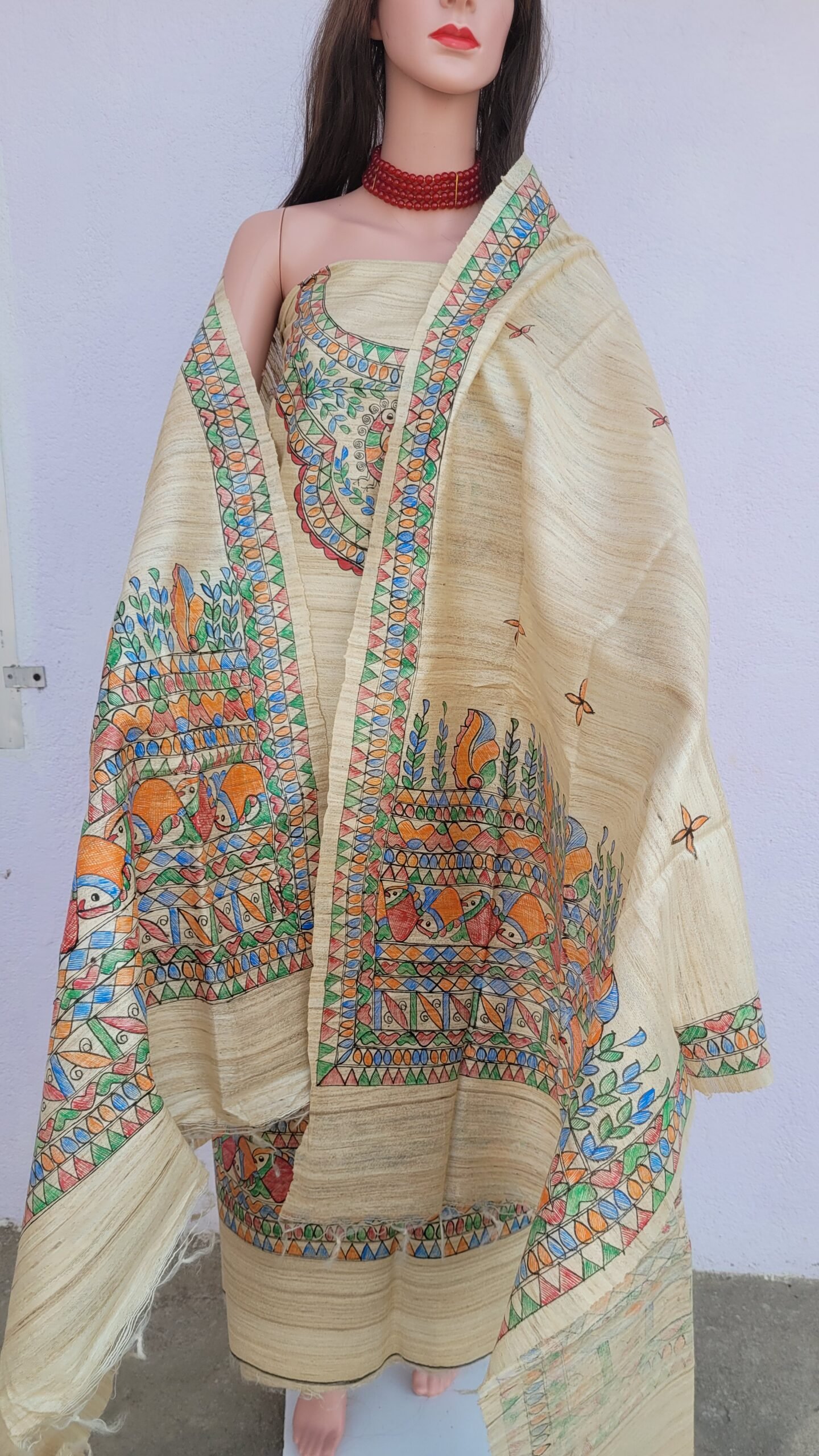 dancing fish gheecha silk kurta and dupatta set - Image 4