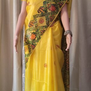 Symmetrical fish hand painted Bhagalpuri Tussar silk saree