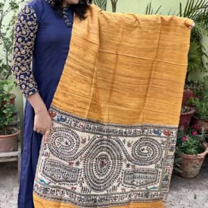 Tribal Printed Yellow Gheecha tussar silk dupatta
