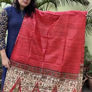 Tribal printed Red Gheecha Tussar dupatta