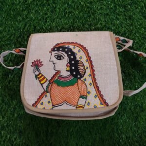 hand painted jute sling bag