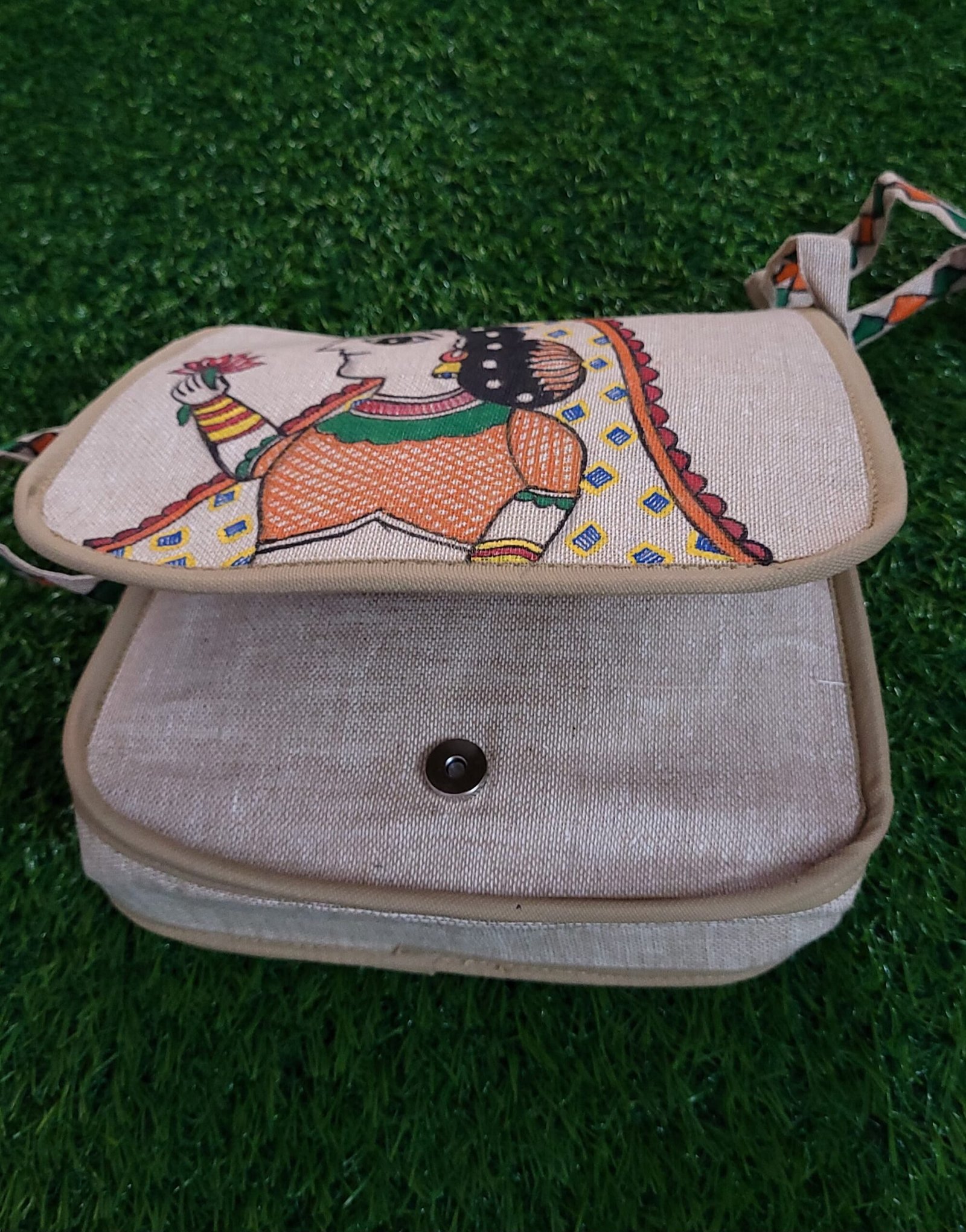 hand painted jute sling bag - Image 2