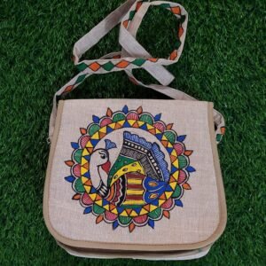 hand painted jute cotton sling bag