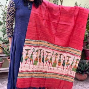 digital printed red gheecha tussar dupatta