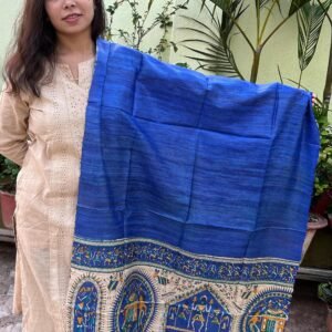 Blue colour Gheecha Tussar digital printed dupatta