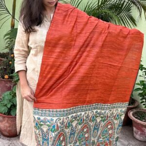 orange colour digital printed Gheecha Tussar dupatta