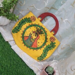 Cotton Clutch bag with hand painted Madhubani motifs