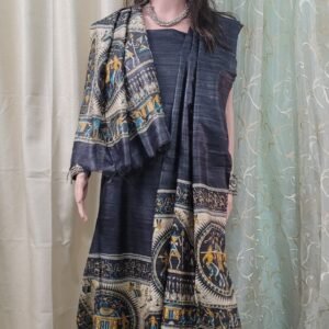 Madhubani Digital printed tussar gheecha silk suit dupatta set