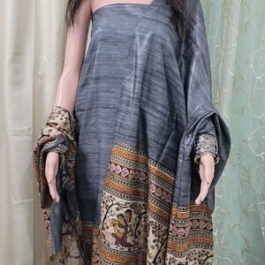 Madhubani digital printed tussar gheecha silk kurta and dupatta set