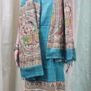 Madhubani digital printed tussar gheecha silk suit dupatta set