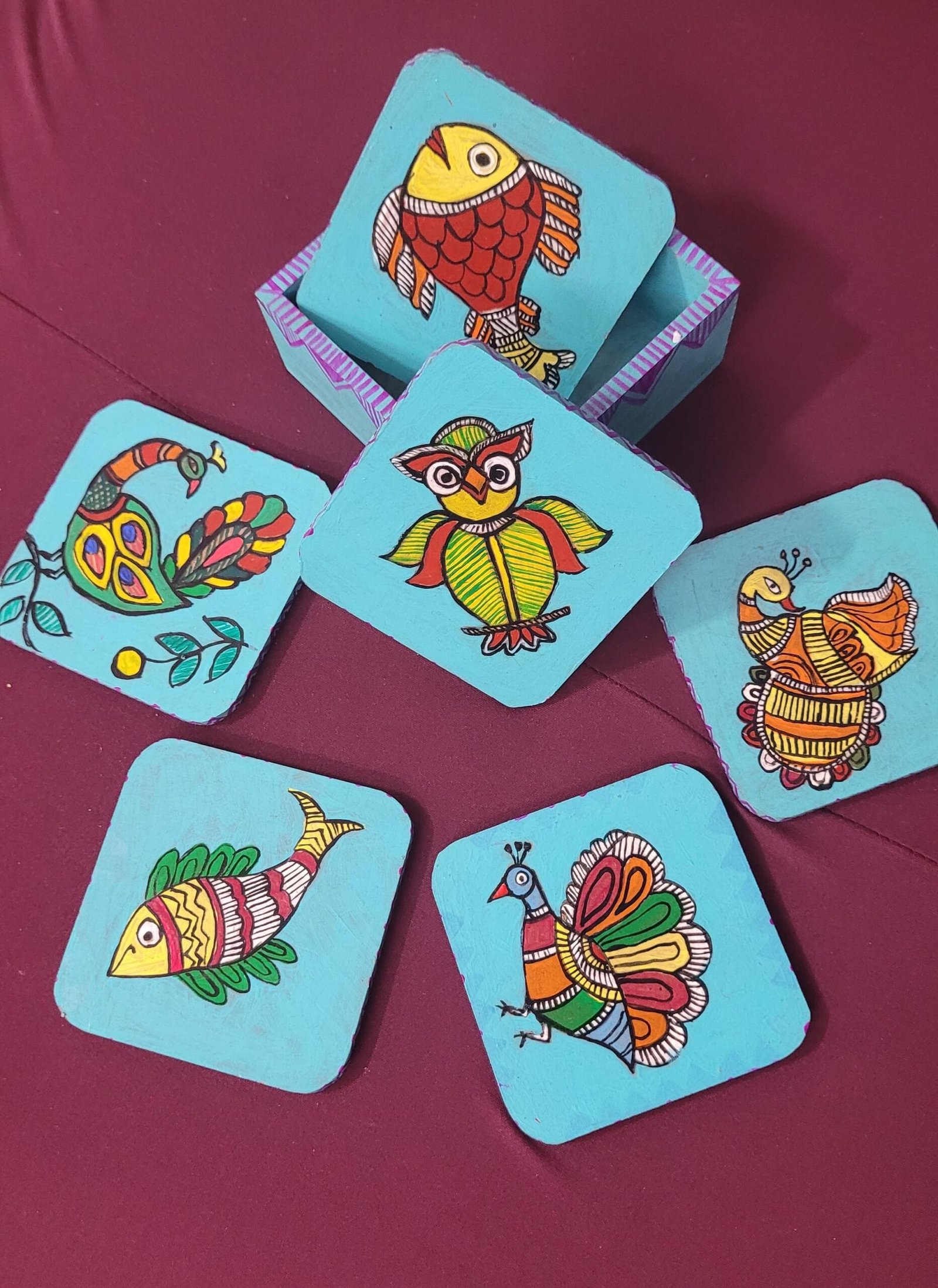 Hand made tea coasters with holder - Image 2