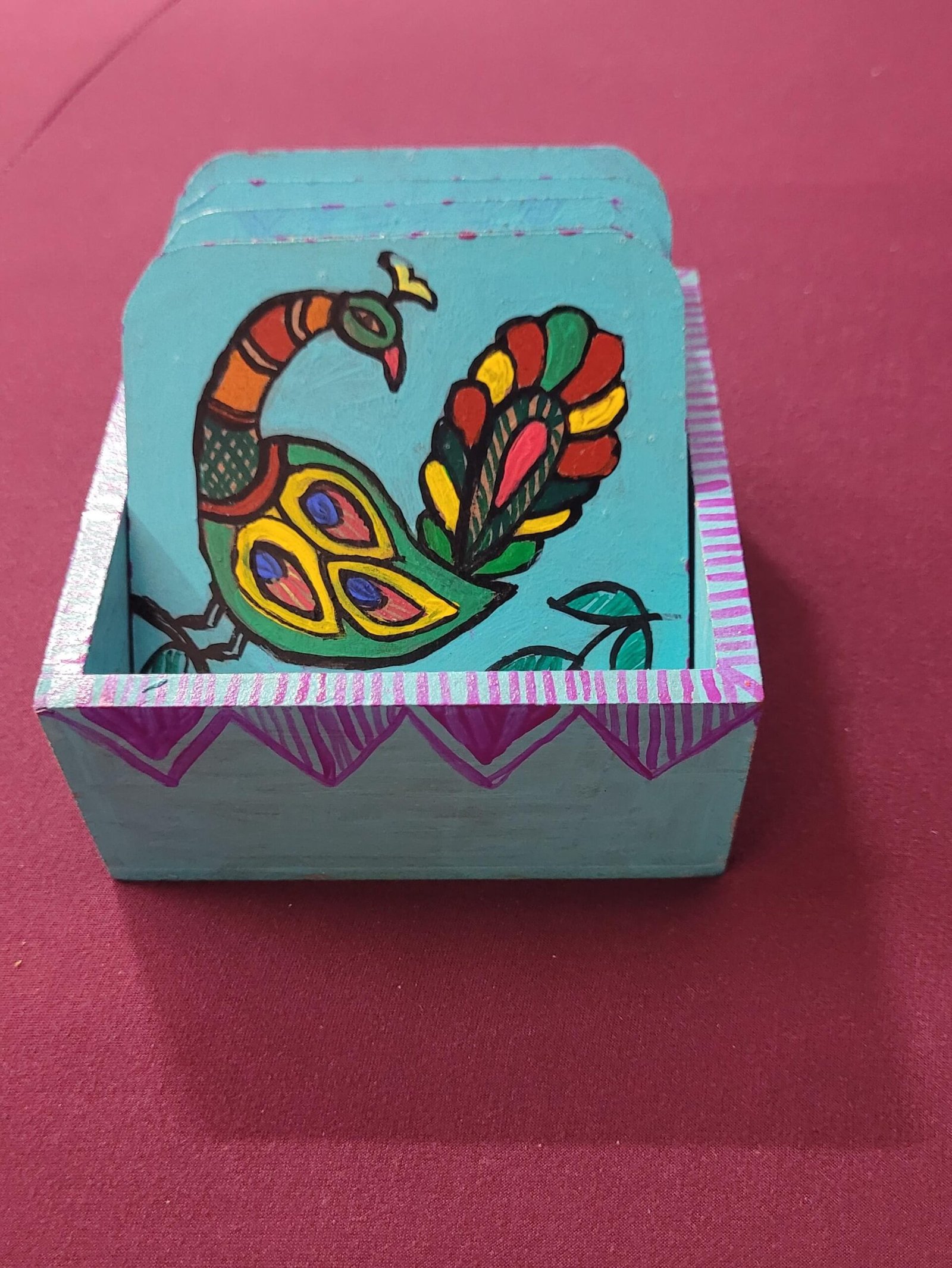 Hand made tea coasters with holder - Image 3