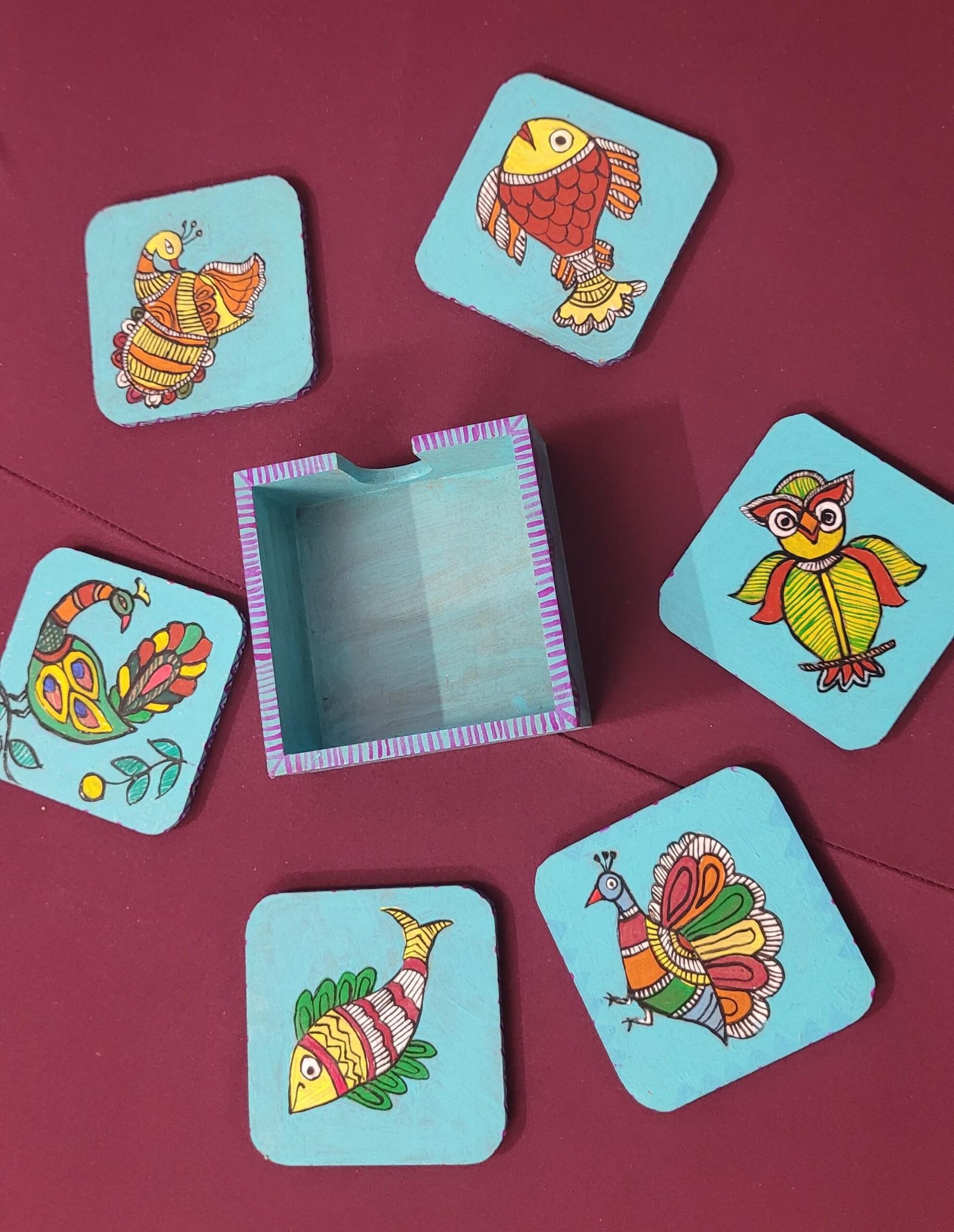 Hand made tea coasters with holder - Image 4