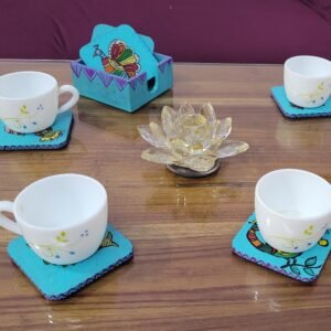 Hand made tea coasters with holder