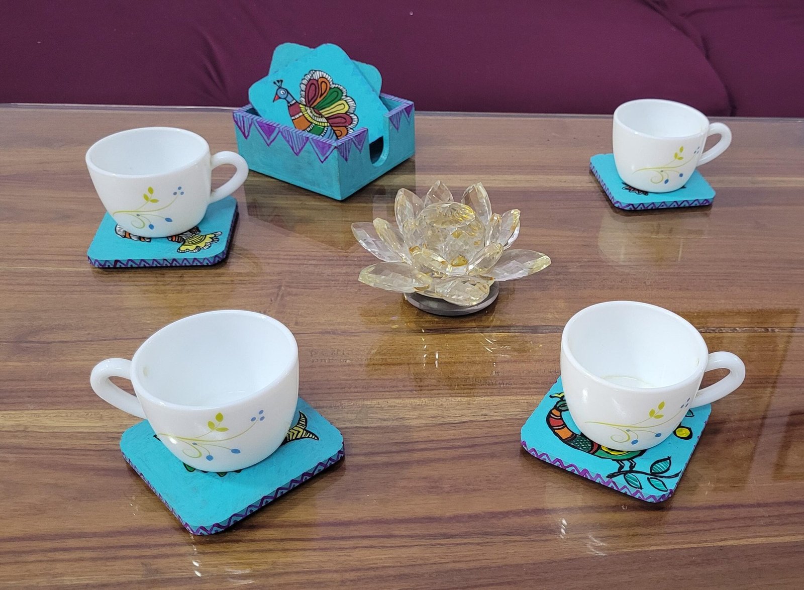 Hand made tea coasters with holder