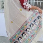 Hand painted tussar silk dupatta with tessels