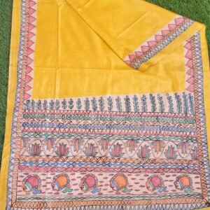 Hand painted Munga Tussar silk dupatta with madhubani motifs