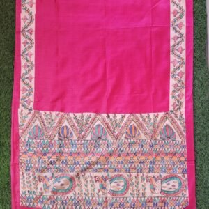 Hand painted Munga Tussar silk dupatta with Madhubani motifs