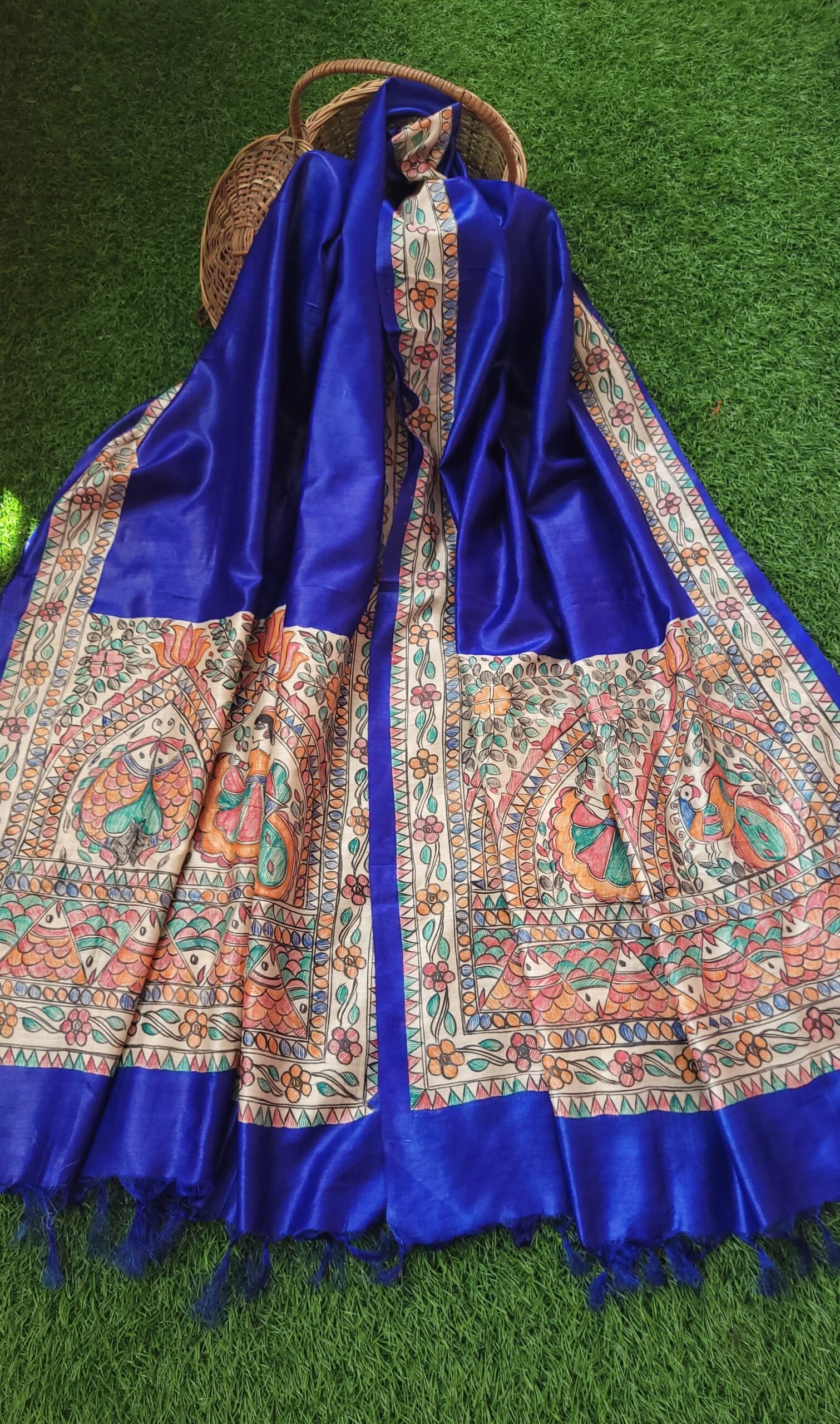 hand painted munga tussar silk dupatta with madhubani motifs - Image 3