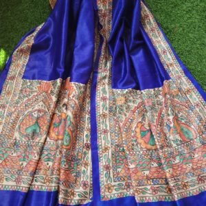hand painted munga tussar silk dupatta with madhubani motifs