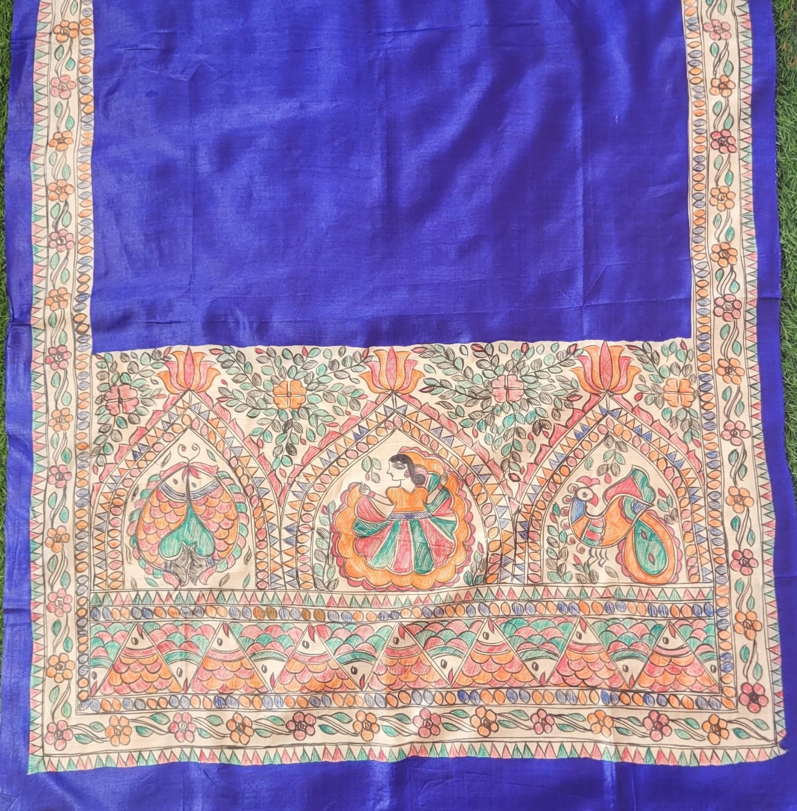 hand painted munga tussar silk dupatta with madhubani motifs - Image 4