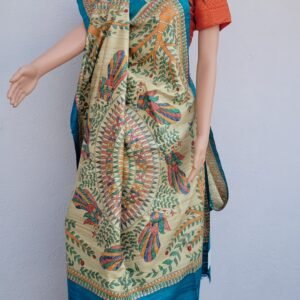 Tussar Gheecha silk hand painted madhubani saree