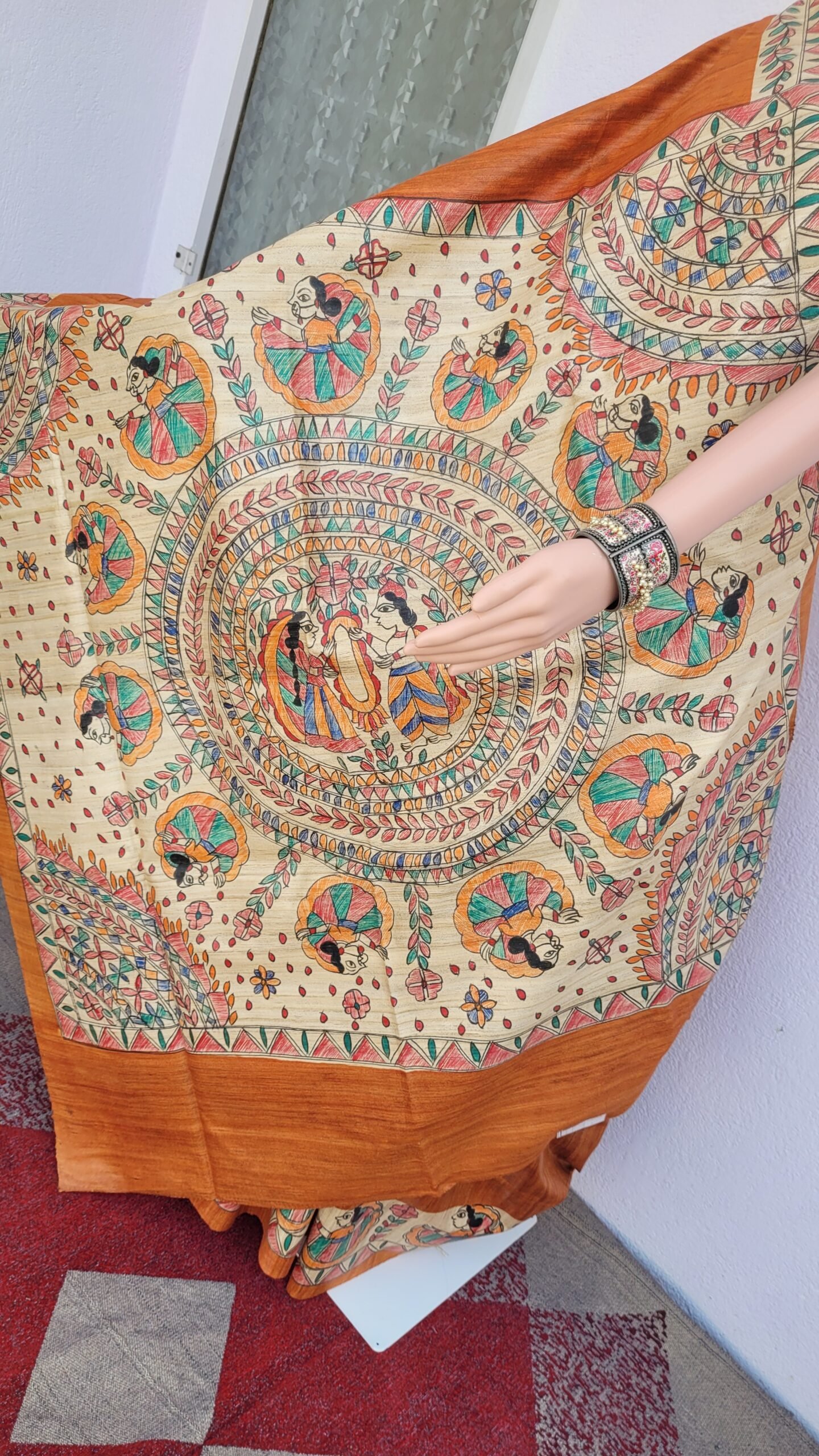 Madhubani motif tussar gheecha silk saree - Image 3
