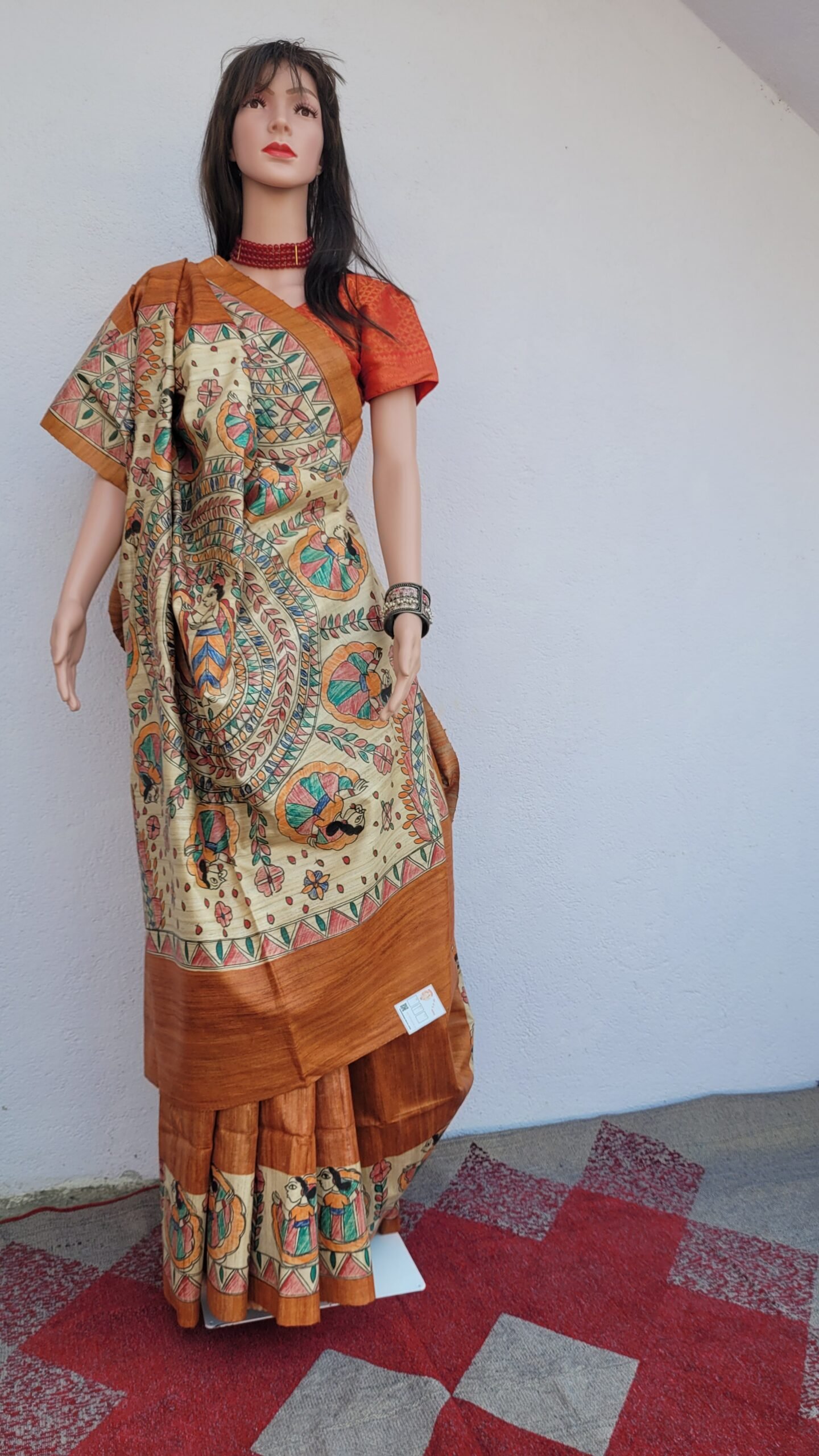 Madhubani motif tussar gheecha silk saree - Image 8