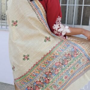 hand painted khadi cotton dupatta