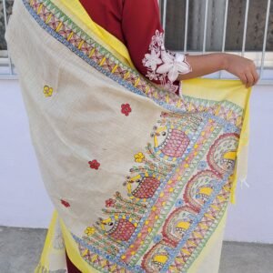 Hand painted khadi cotton dupatta