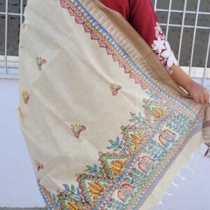 Hand painted khadi cotton dupatta