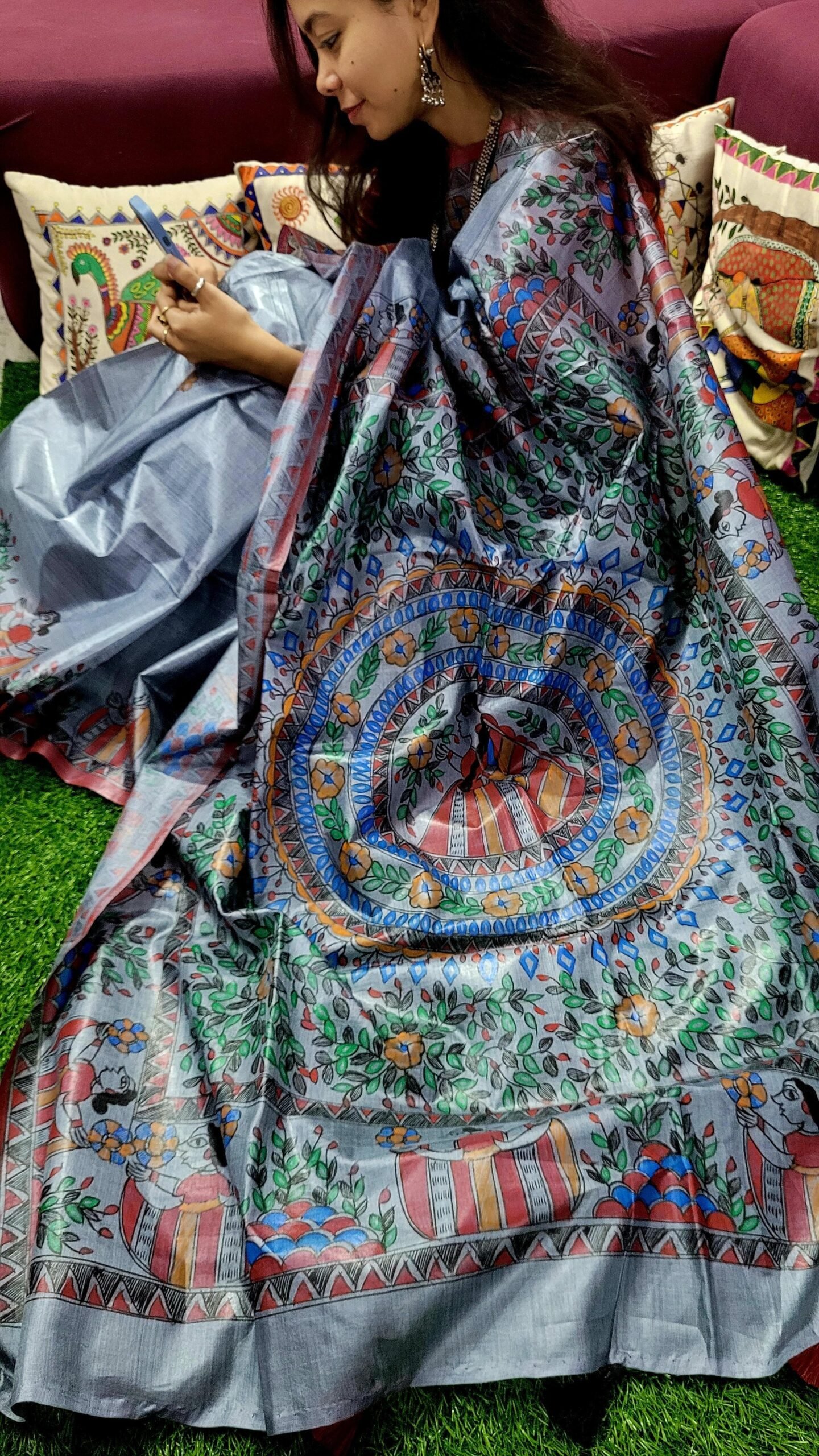 Hand painted bhagalpuri Tussar silk saree - Image 6