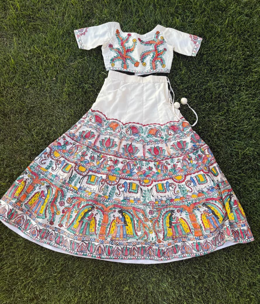 "Vaidehi" mulberry silk hand painted lahnga - Image 7