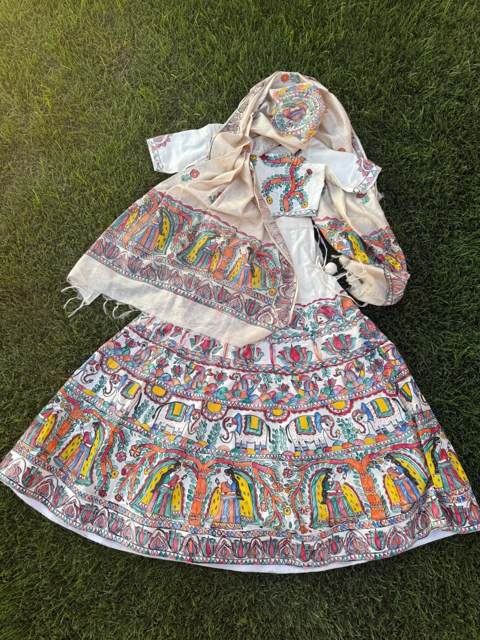 "Vaidehi" mulberry silk hand painted lahnga - Image 4