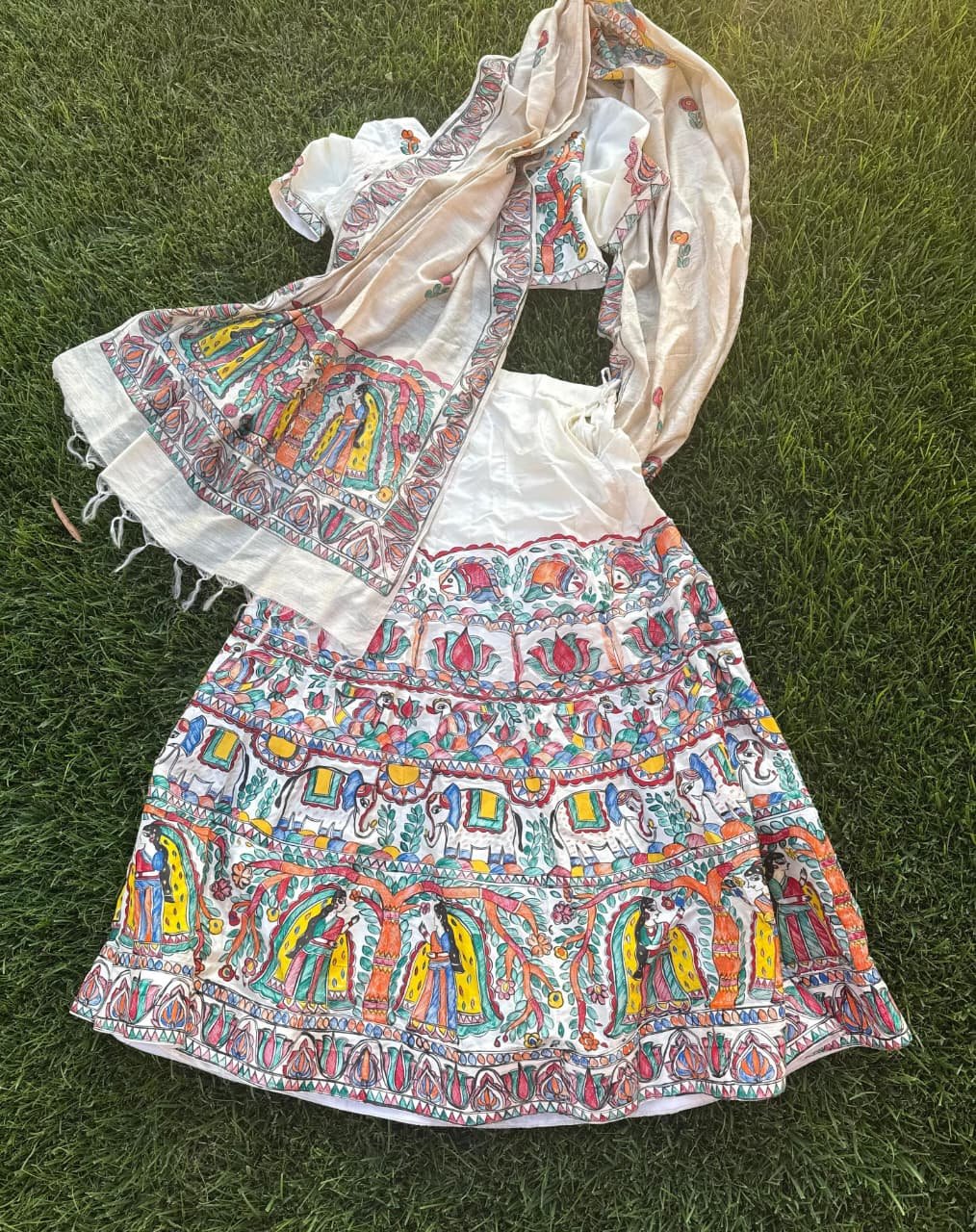 "Vaidehi" mulberry silk hand painted lahnga - Image 5
