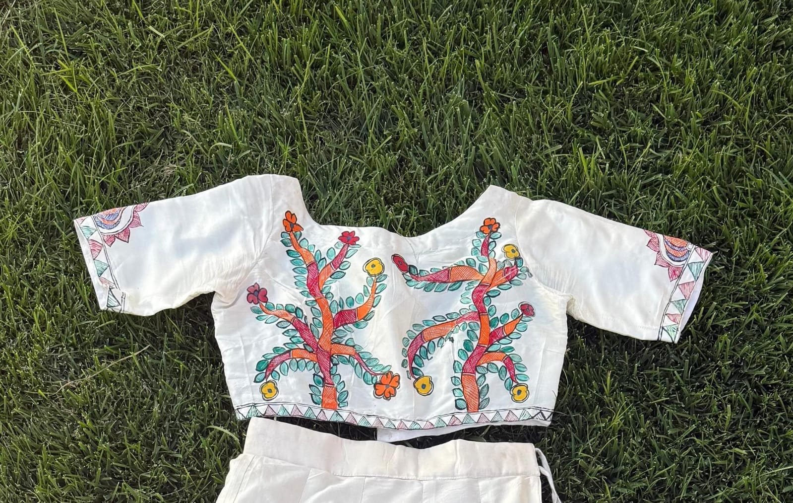 "Vaidehi" mulberry silk hand painted lahnga - Image 3