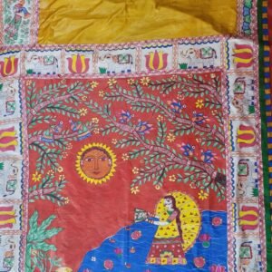 "Astha ka Anchal" mulberry silk hand painted madhubani saree