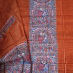 orange Gheecha silk Suit with dupatta with fish motif