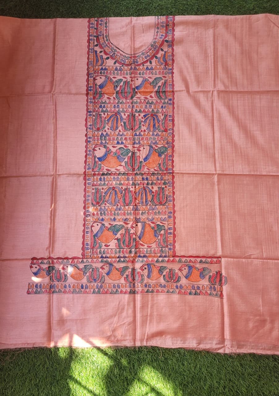 Peach colour Munga silk Kurta and dupatta set - Image 2