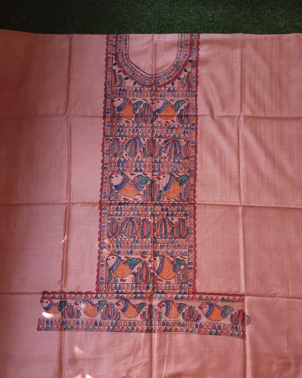Peach colour Munga silk Kurta and dupatta set - Image 3