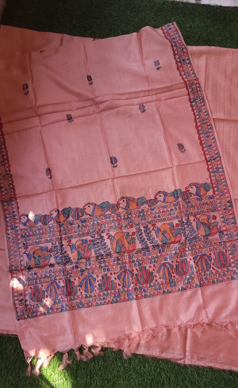 Peach colour Munga silk Kurta and dupatta set - Image 4
