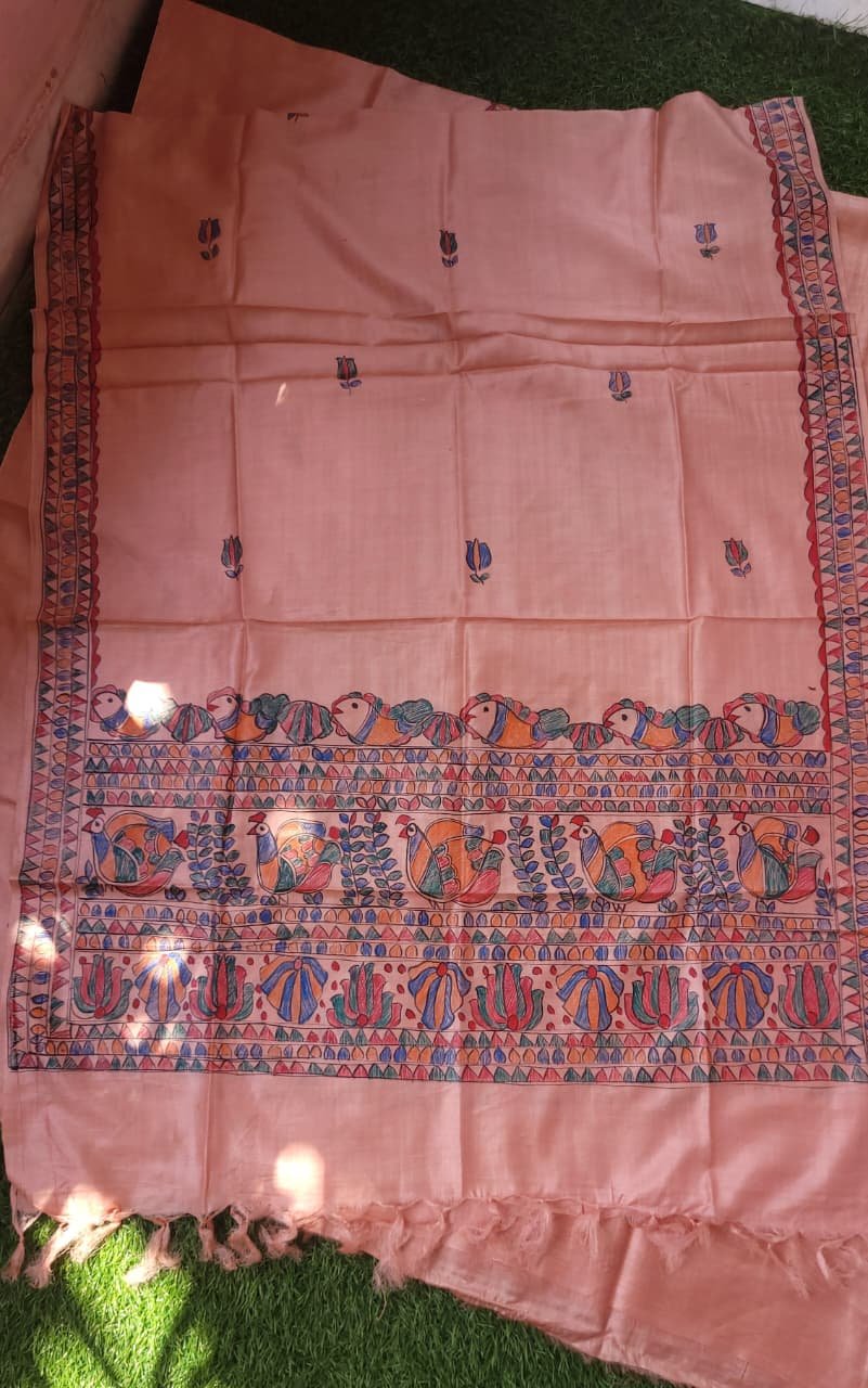 Peach colour Munga silk Kurta and dupatta set - Image 5